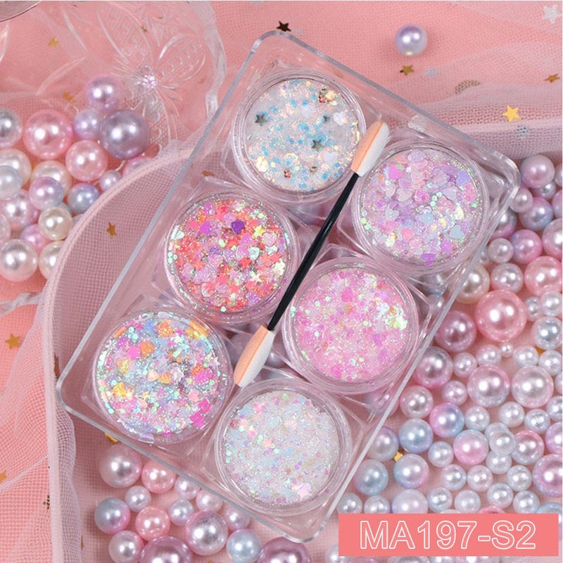 6-Color Glittery No-Glue Eye Makeup Stickers, Glitter Stars, Starry Glitter, Stage Makeup, Pearlescent Eyeshadow, Face Stickers, Lip Makeup Gel